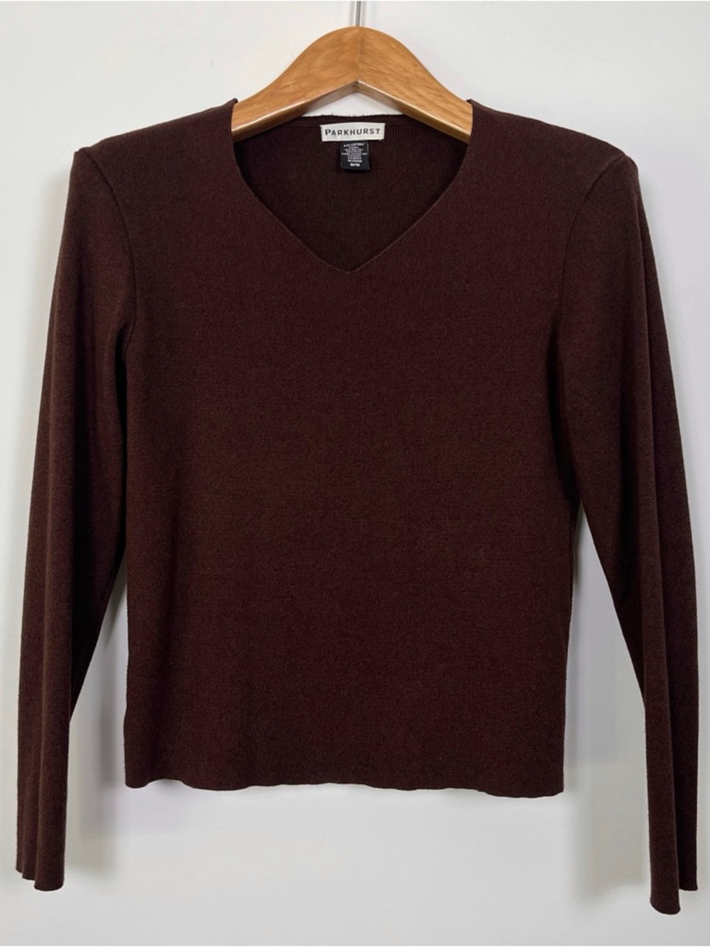 Vintage Parkhurst Women's Chocolate Brown V-Neck Sweater Size Medium Cotton